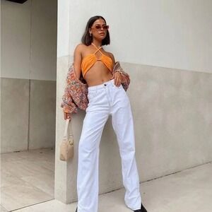 Lioness Alabama Jean White US‎ 6 AU 10 Off White Contrast Stitch High Rise Denim